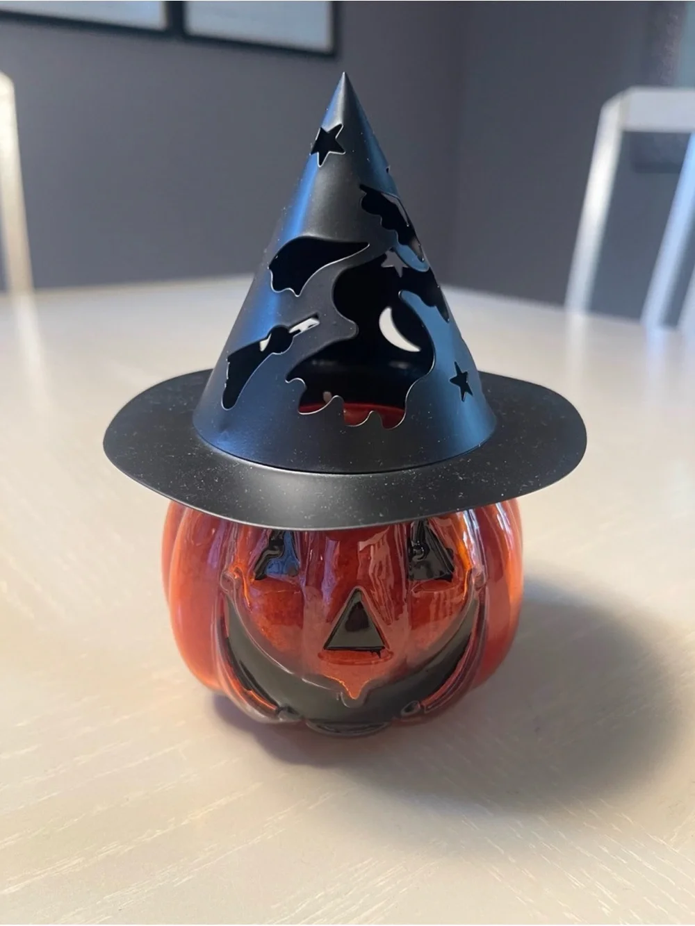 Halloween Jack-O'-Lantern Candle with Witch Hat - Orange & Black